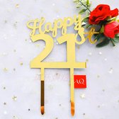 Caketopper 21 - Acryl taart topper goud - taartdecoratie - 21 jaar - verjaardag - happy 21st