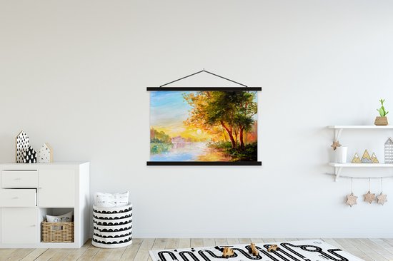 Posterhanger incl. Poster 120x80 cm - Schoolplaat - Natuur - Schilderij - Boom - Water - Textielposter - Zwarte latten