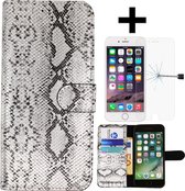 RV slangenprint zilver met vakken voor pasjes voor iPhone 8 / 7/SE (2020)