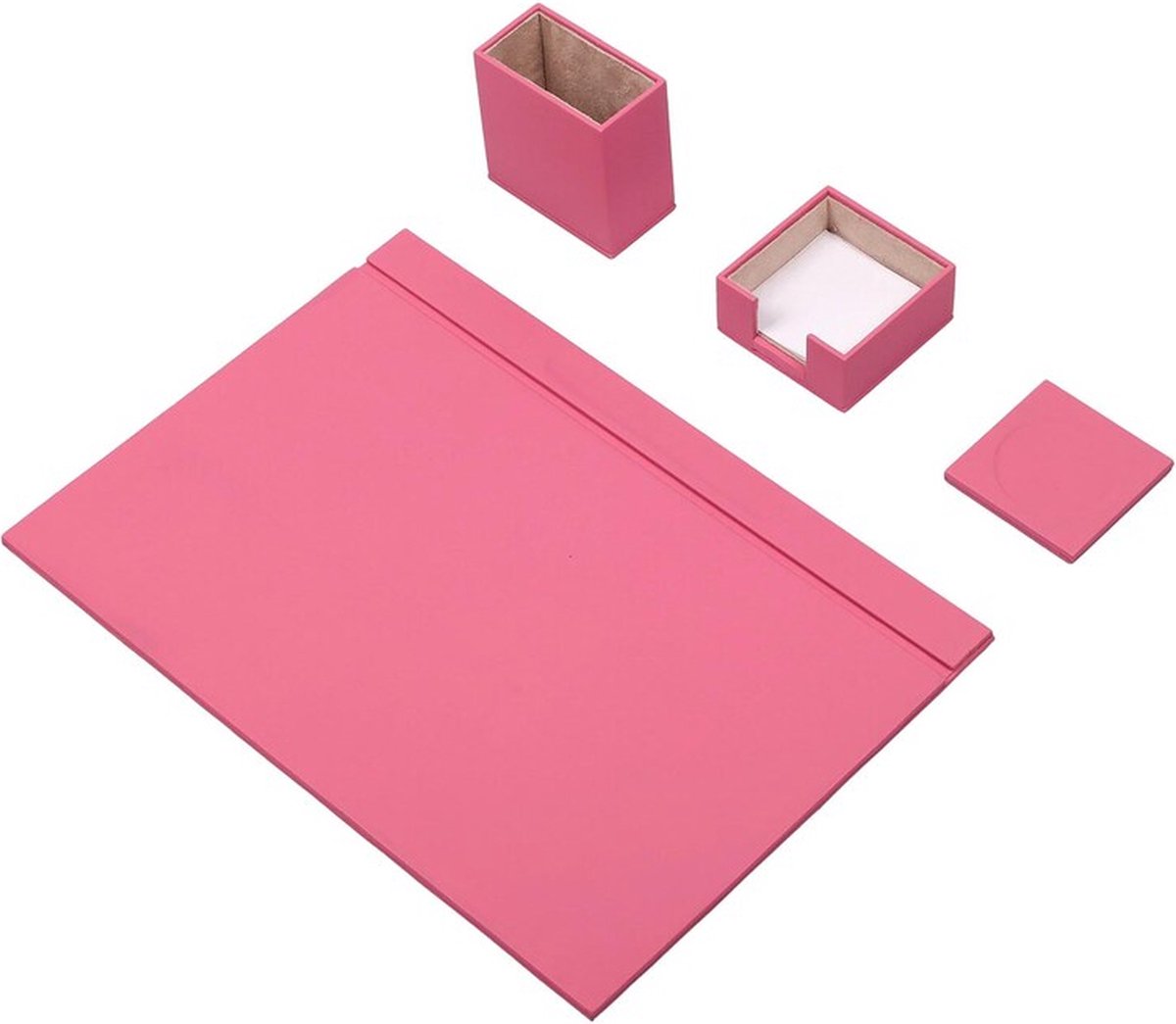 Lederen Bureauset PINK - Wit Gestikt-4 Accessoires-Bureau Accessoires - Voor Kantoor-Bureau Accessoires-Office Organizer-Bureau Pad - Bureau Organizers En Accessoires
