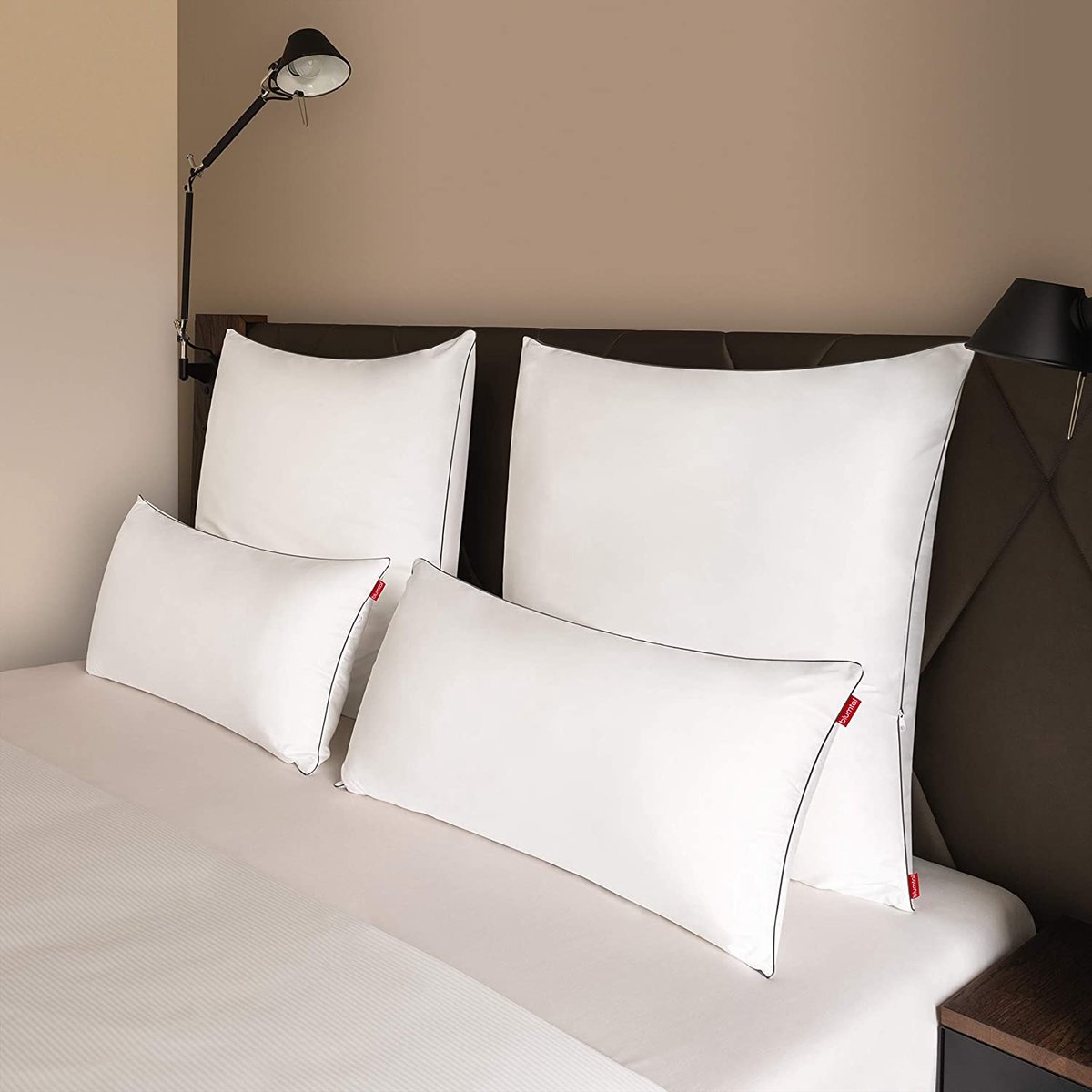 Blumtal Hoofdkussen - 40x80 cm - met Aanpasbare Vulling - 100% Microvezel - in Hoogte Verstelbaar - met Bies - Set van 2