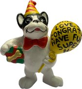 Franse Bulldog - Speelfiguur - met verjaardagsballon - feesthoedje - Bullyland - 8 cm