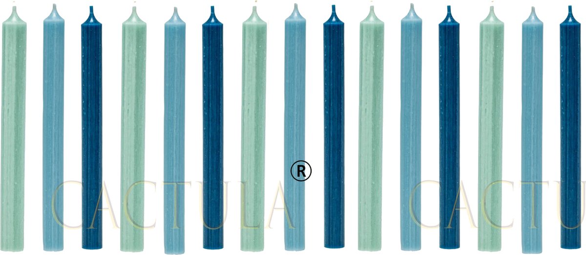 Cactula mooie dinerkaarsen 19,5 cm in 3 Trendy Kleuren 15 stuks | Blauw | Jade / Lichtblauw / Donkerblauw