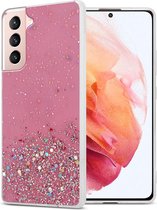 Cadorabo Hoesje geschikt voor Samsung Galaxy S21 5G in Roze met Glitter - Beschermhoes van flexibel TPU silicone met fonkelende glitters Case Cover Etui