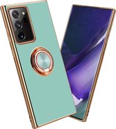 Cadorabo Hoesje geschikt voor Samsung Galaxy NOTE 20 ULTRA in Glossy Turquoise - Goud met ring - Beschermhoes van flexibel TPU-silicone Case Cover met camerabescherming en magnetische autohouder