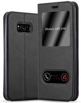 Cadorabo Hoesje geschikt voor Samsung Galaxy S8 in KOMEET ZWART - Beschermhoes met magnetische sluiting, standfunctie en 2 kijkvensters Book Case Cover Etui