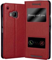 Cadorabo Hoesje voor HTC ONE M9 in SAFRAN ROOD - Beschermhoes met magnetische sluiting, standfunctie en 2 kijkvensters Book Case Cover Etui
