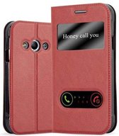 Cadorabo Hoesje geschikt voor Samsung Galaxy XCover 3 in SAFRAN ROOD - Beschermhoes met magnetische sluiting, standfunctie en 2 kijkvensters Book Case Cover Etui