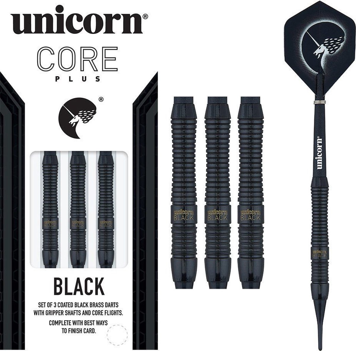 Unicorn Core Plus Win Shape 1 Brass Soft Tip - Black - Dartpijlen - 18 Gram
