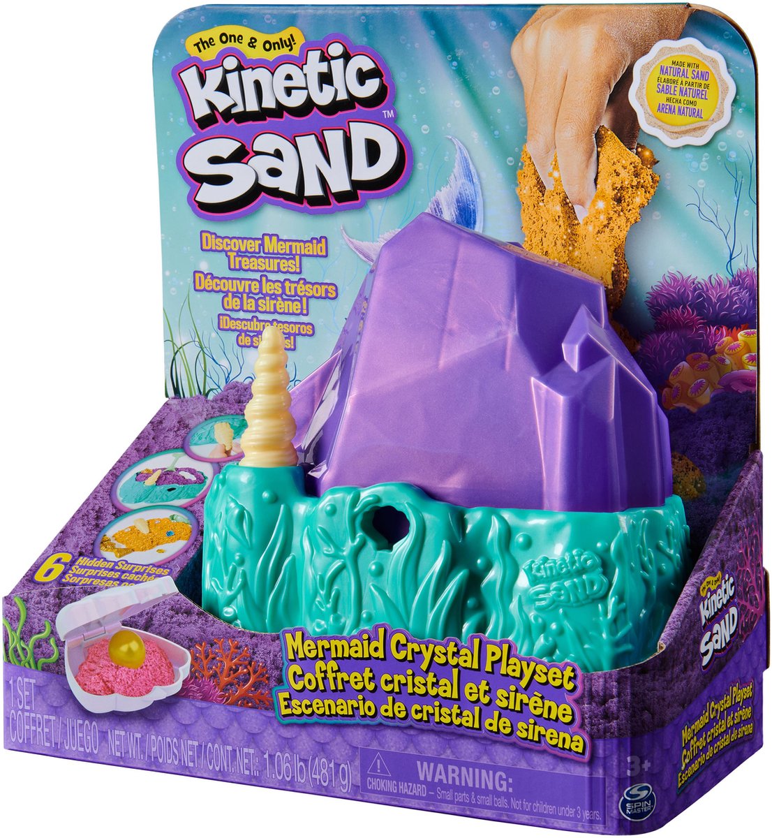 Kinetic Sand - Kristal Zeemeermin-speelset met 481 g goudkleurig glinsterend orig ineel kinetisch zandmet opbergbak en gereedschap - Sensoriche speelgoed — afbeelding 12