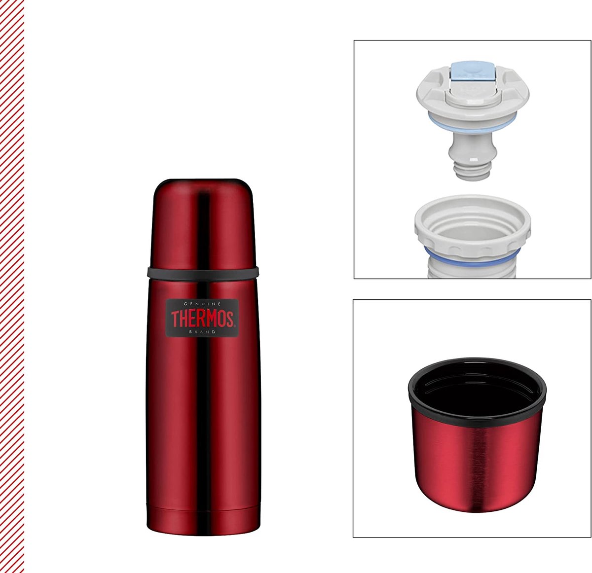 THERMOS Light&Compact Thermosfles, roestvrij staal, rood, 350 ml, isoleerfles met drinkbeker, 4019.248.035, vaatwasmachinebestendig, thermoskan houdt 12 uur warm, 24 uur koud, BPA-vrij