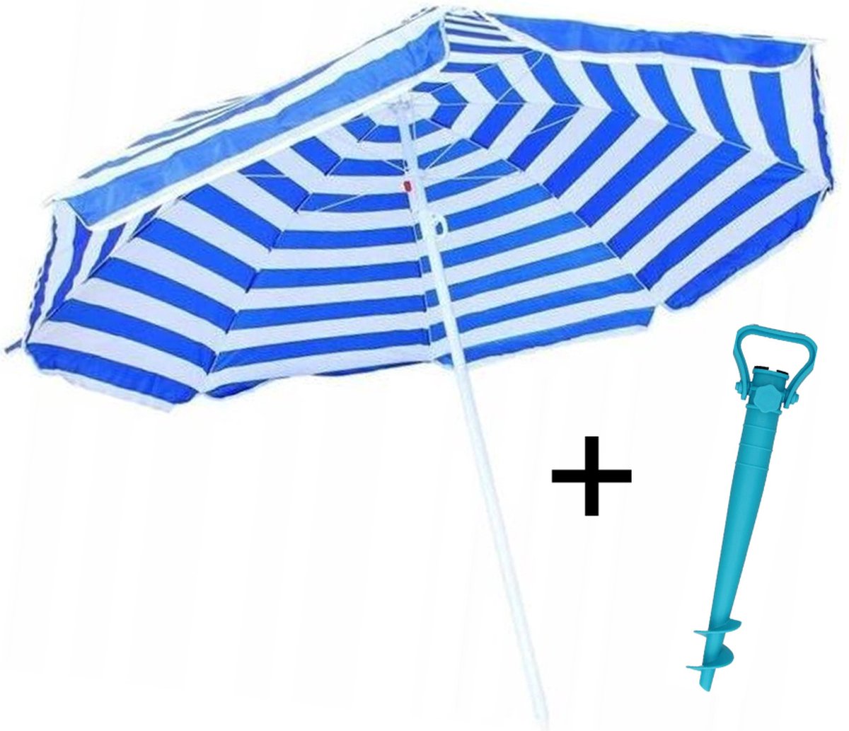 Parasol met grondboor - Strand - Blauw - 170cm - Waterafstotend - Tuin