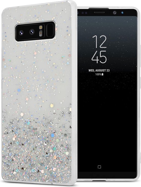 Cadorabo Hoesje geschikt voor Samsung Galaxy NOTE 8 in Transparant met Glitter - Beschermhoes van flexibel TPU silicone met fonkelende glitters Case Cover Etui