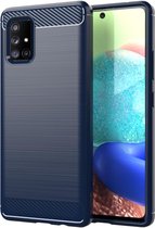 Cadorabo Hoesje geschikt voor Samsung Galaxy A71 5G in BRUSHED BLAUW - Beschermhoes van flexibel TPU siliconen in roestvrij staal-carbonvezel look Case Cover