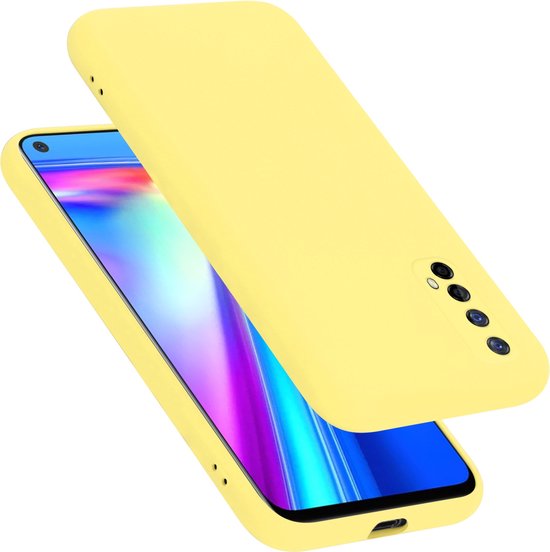 Coque jaune pâle pour smartphone, finition mate. La coque est placée autour d'un téléphone.