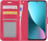 Hoes Geschikt voor Xiaomi 12 Hoesje Book Case Hoes Flip Cover Wallet Bookcase - Donkerroze