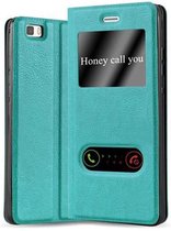 Cadorabo Hoesje geschikt voor Huawei P8 LITE 2015 in MUNT TURKOOIS - Beschermhoes met magnetische sluiting, standfunctie en 2 kijkvensters Book Case Cover Etui