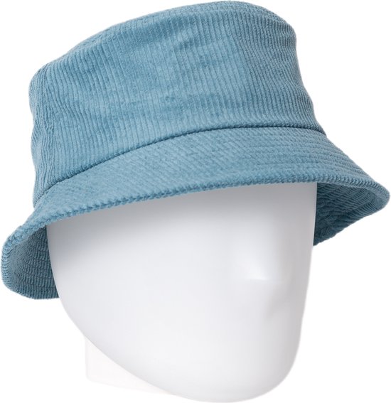 Corduroy bucket hat met opbergvakje - mybuckethat - blauw - vissershoedje - ribbelstof met rits