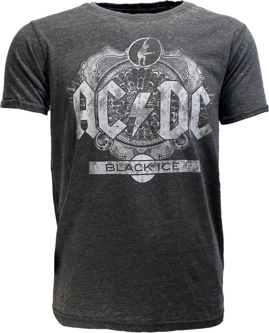 AC/ DC Black Ice Burn Out Style T-Shirt Grijs - Merchandise Officielle