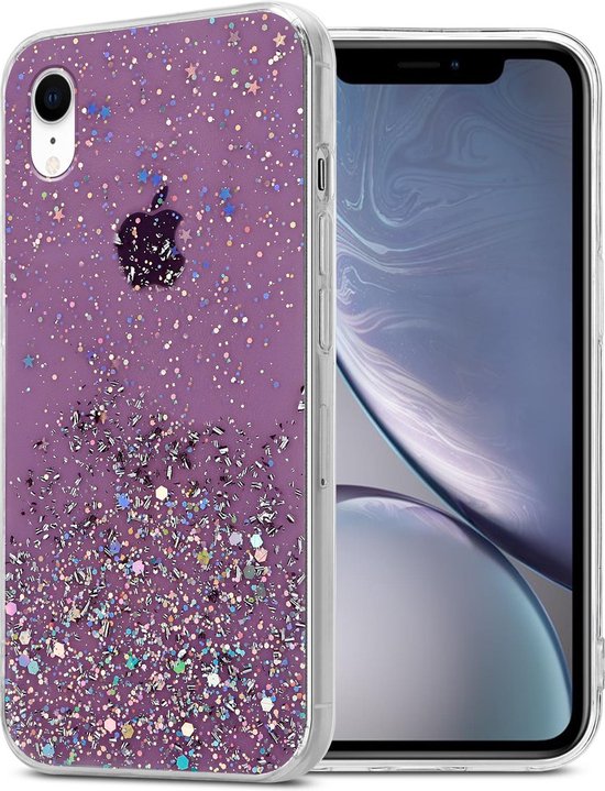 Coque Cadorabo pour Apple iPhone XR en Violet avec Glitter - Coque de protection en silicone TPU souple avec des paillettes scintillantes