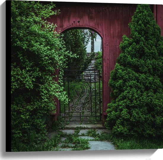 Canvas - Rode Poort Doorgang - 60x60 cm Foto op Canvas Schilderij (Wanddecoratie op Canvas)