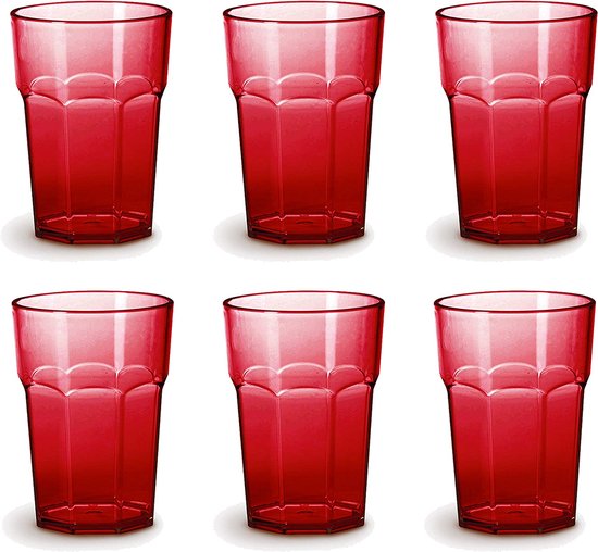 Omada design set kunststof waterglazen inhoud 42,5 cl. Ze zijn ideaal voor drankjes of longdrinks, Vaatwasmachinebestendig, Made in Italy, Stapelbaar, Linea Unglassy, ​​Rode kleur