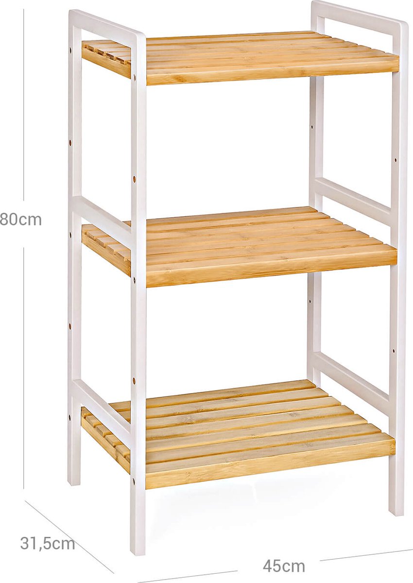 Bamboerek - keukenrek - Badkamerrek - Boekenkast - Staand rek - Met 3 legplanken - 45 x 31,5 x 80 cm