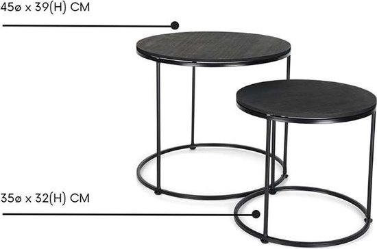Fitz Living Tables basses Tables - Tables d' Tables d'appoint Rondes - Tables d'Appoint - 2 Pièces - Zwart