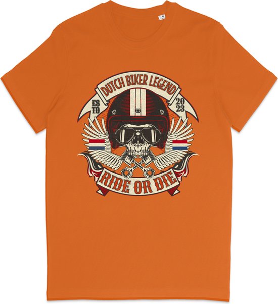 T Shirt Heren - Nederlandse Motor Legende - Ride or Die - Oranje - S