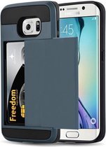 Cadorabo Hoesje voor Samsung Galaxy S6 EDGE in VEILIG NAVY BLAUW - Outdoor Hybrid Hard Case Cover Beschermende Dekking met Verborgen Kaart Zakje