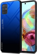 Cadorabo Hoesje geschikt voor Samsung Galaxy A71 4G in BLAUW - ZWART - Tweekleurige beschermhoes van TPU-silicone Case Cover en achterzijde van gehard glas