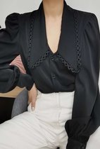 Basic blouse met kraag details | zwart