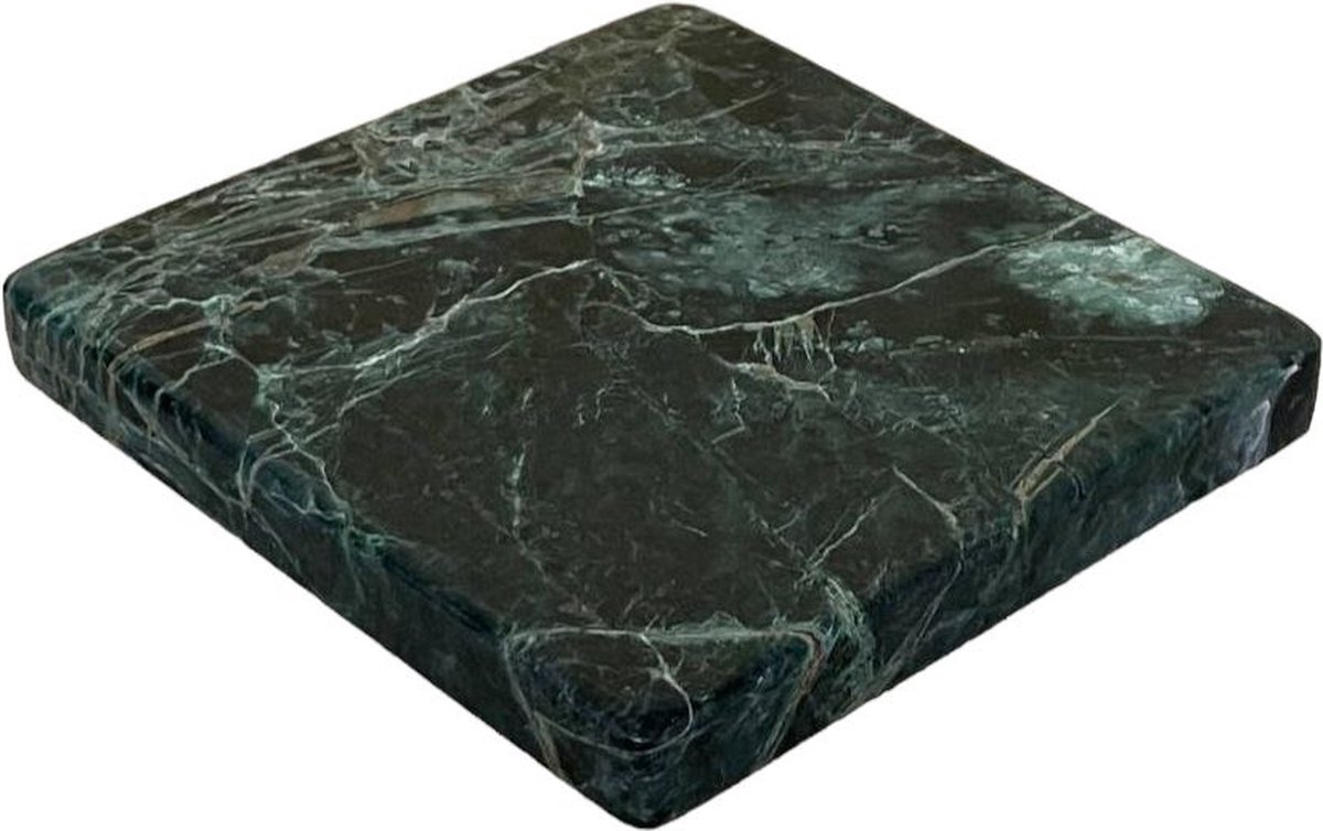 Zwart en Grone Marmer Vierkante Seveerplank - Nattursteen Tray - Bord 15x15 cm - Dessertbord - Dienblad
