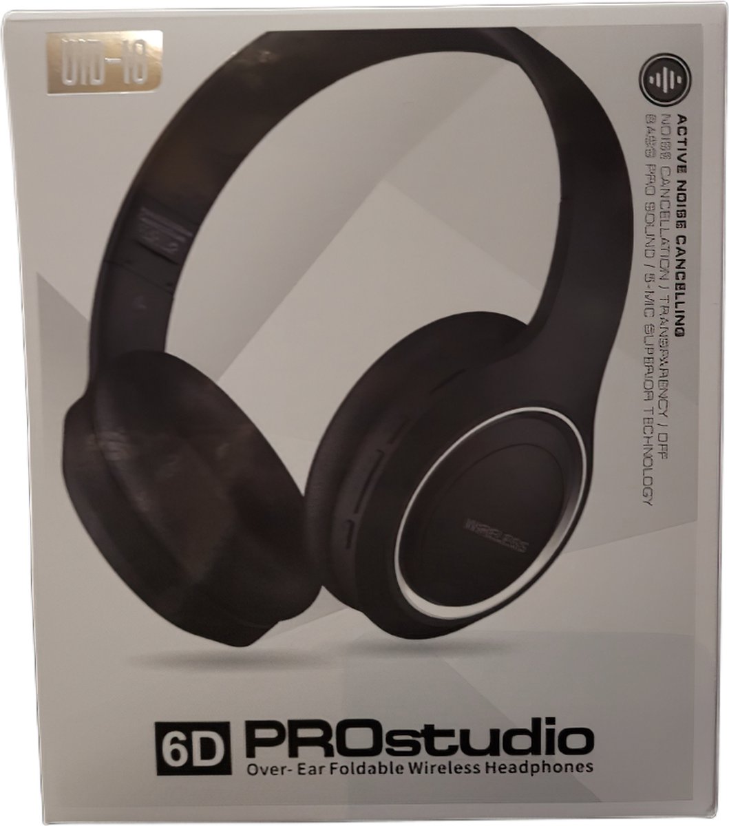 6D Pro-Studio Wireless Headset UID-10 Met Active Noise Cancelling Zwart HI-FI Sound Quality Original Sound Quality Powerful Compatibility