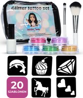 Glitter Tattoo Complete Set voor Kinderen | Meisjes | 20 sjablonen - cosmetische bio glitter