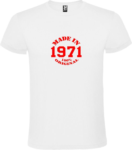 Wit T-Shirt met “Made in 1971 / 100% Original “ Afbeelding Rood Size XXXXXL