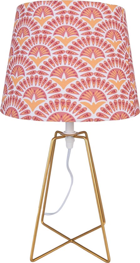 Clayre & Eef Tafellamp Ø 20x35 cm Oranje Goudkleurig Ijzer Textiel Bureaulamp
