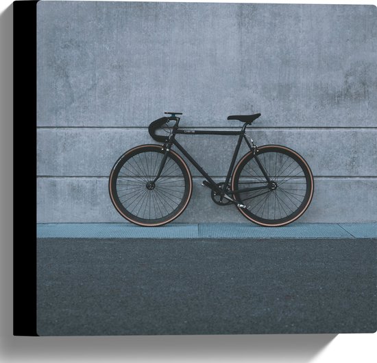 WallClassics - Toile - Vélo noir contre mur gris - 30x30 cm Photo sur toile (Décoration murale sur toile)