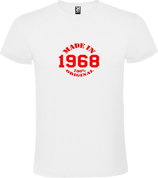 Wit T-Shirt met “Made in 1968 / 100% Original “ Afbeelding Rood Size XXXXL