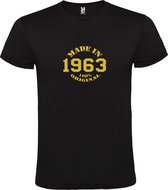 Zwart T-Shirt met “Made in 1963 / 100% Original “ Afbeelding Goud Size M