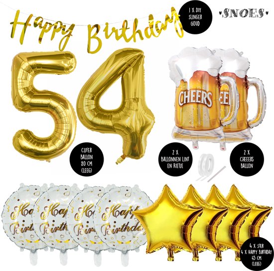 54 Jaar Verjaardag Cijfer ballon Mannen Bier - Feestpakket Snoes Ballonnen Cheers & Beers - Herman