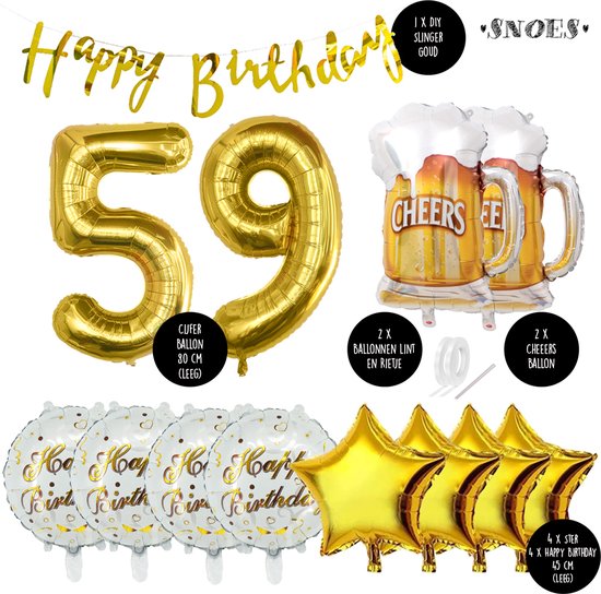 59 Jaar Verjaardag Cijfer ballon Mannen Bier - Feestpakket Snoes Ballonnen Cheers & Beers - Herman