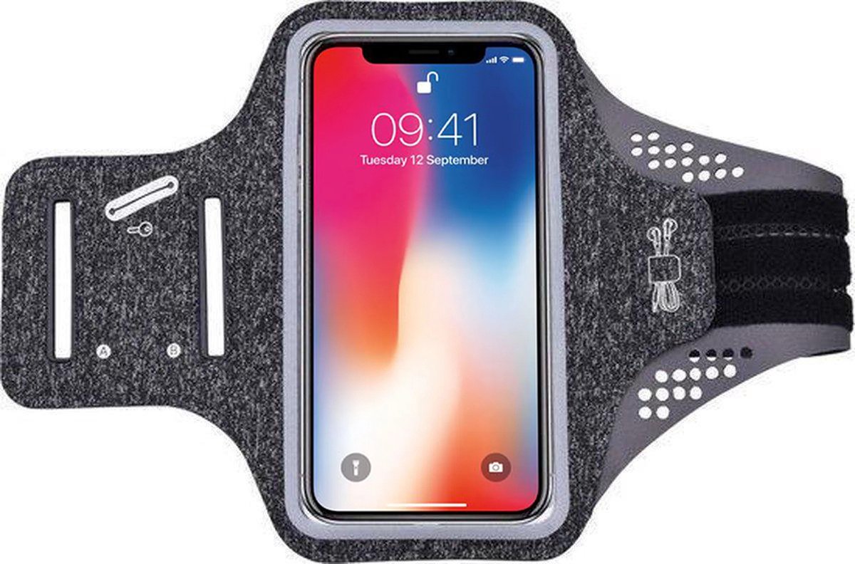 Geschikt voor iPhone X hardloop telefoonhouder – armband - sportband - van stof - Zwart