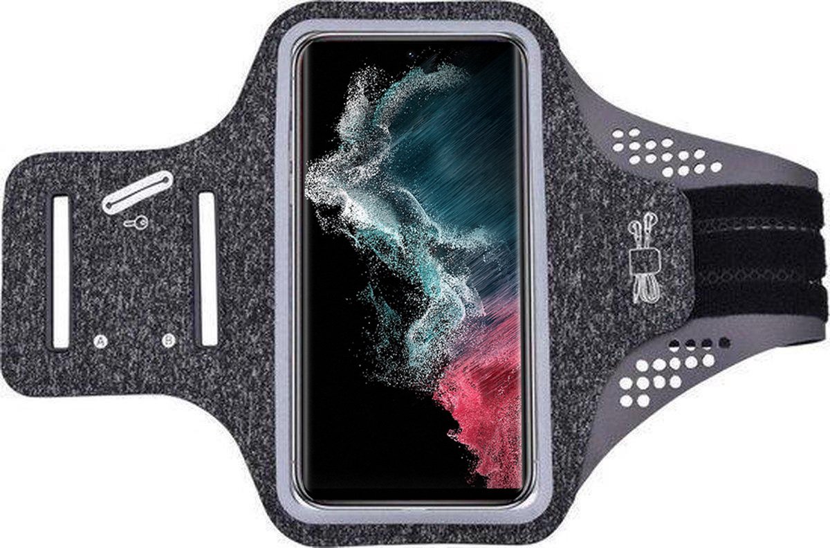 Samsung Galaxy S22 ultra hardloop telefoonhouder – armband - sportband - van stof - Zwart
