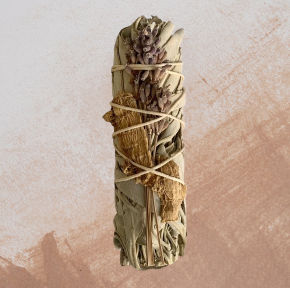 Prana - Healing & Calming smudge stick - Witte Salie Lavendel Gember - white sage lavender ginger - 1 stuk - 11cm - meditatie - yoga - huis reiniging - zuivering - helend - kalmerend