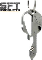 SFT-Products 24 in 1 Multi Tool Key - RVS Key Shaped Pocket Tool - Outdoor Multitool voor flesopener - schroevendraaier - liniaal - moersleutel - strippen - bitdriver - geschikt voor geschenken - mannen en jongens (zilver)