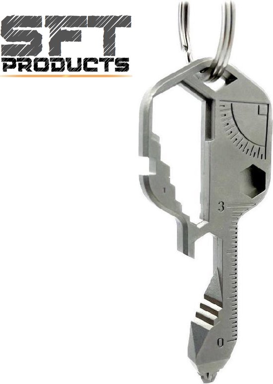 Foto: Sft products 24 in 1 multi tool key rvs key shaped pocket tool outdoor multitool voor flesopener schroevendraaier liniaal moersleutel strippen bitdriver geschikt voor geschenken mannen en jongens zilver 