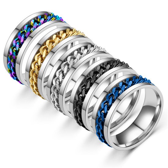 Fidget Ring Zilver - Blauw - Anxiety Ring - Angst Ring - Stress Ring Heren / Dames - Spinning Ring - Draai Ring - Zilver Roestvrij Staal - Spinner Ring - Jaynoi
