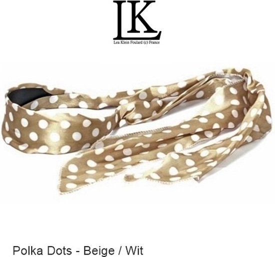 LKF - Lange Sjaal op Haarband / Diadeem – Witte Polka Dot Stippen - Zand Beige basis - Volwassenen Tieners Kinderen (8+ yr) - Casual - Zomerfeesten – Themafeest - Bruiloft