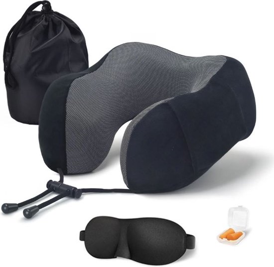 Oreiller de voyage Oreiller cervical - Oreiller - AVEC Ebook - Avion - Voyage - Ebook - Ensemble de voyage - Masque de sommeil - Comfort - Memory foam